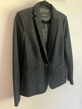Banana Republic Black Floral Jacquard Single-Button Blazer
